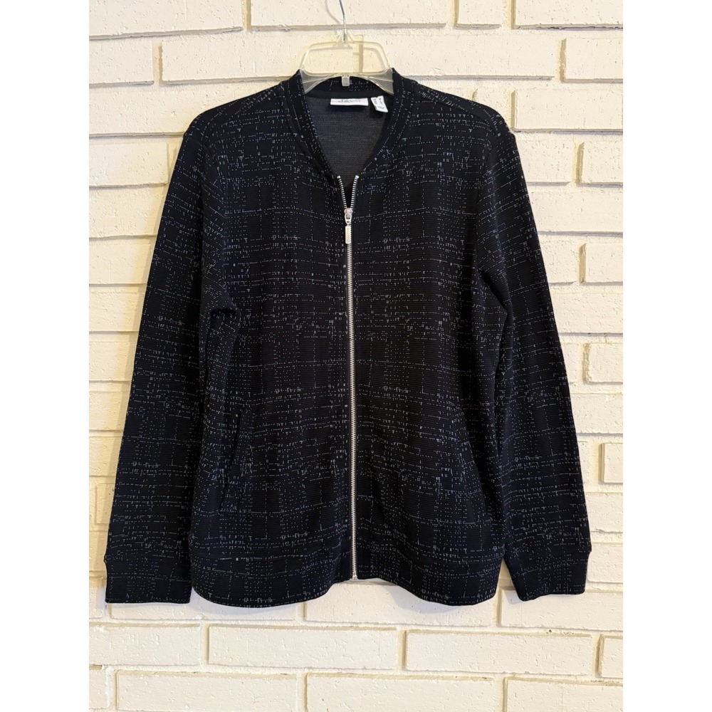 Denim & Co. Active Plaid Jacquard Zip Front Bomber Jacket Black Size Medium
